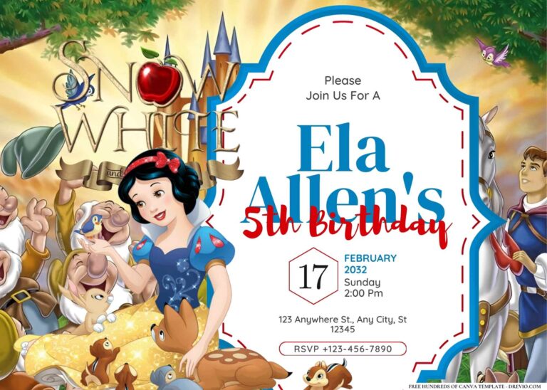 FREE Editable Snow White and the Seven Dwarfs Birthday Invitation