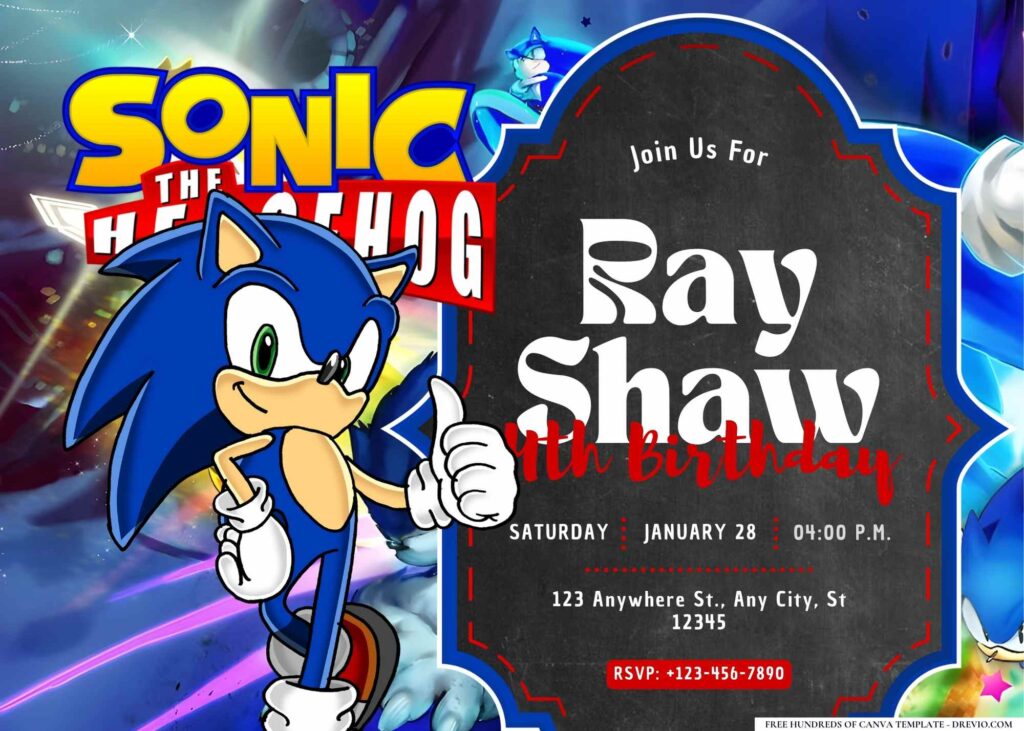 FREE Editable Sonic the Hedgehog Birthday Invitation