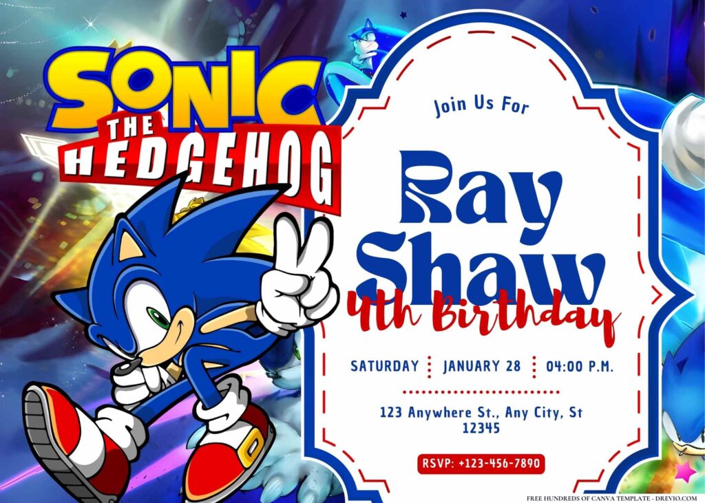 FREE Editable Sonic the Hedgehog Birthday Invitation