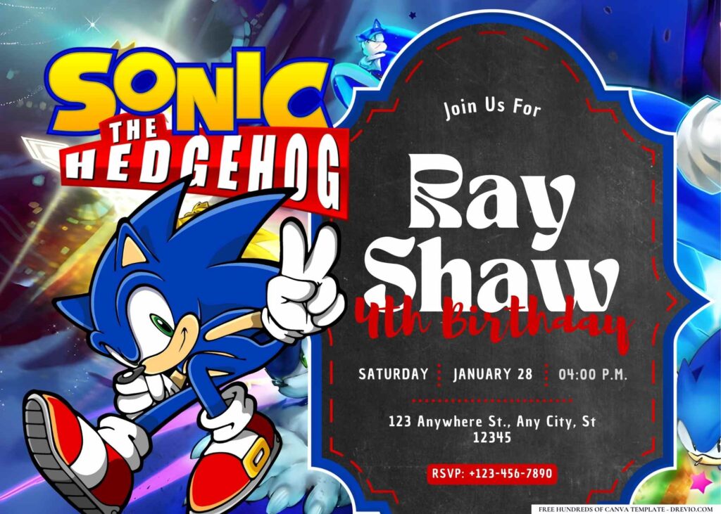 FREE Editable Sonic the Hedgehog Birthday Invitation