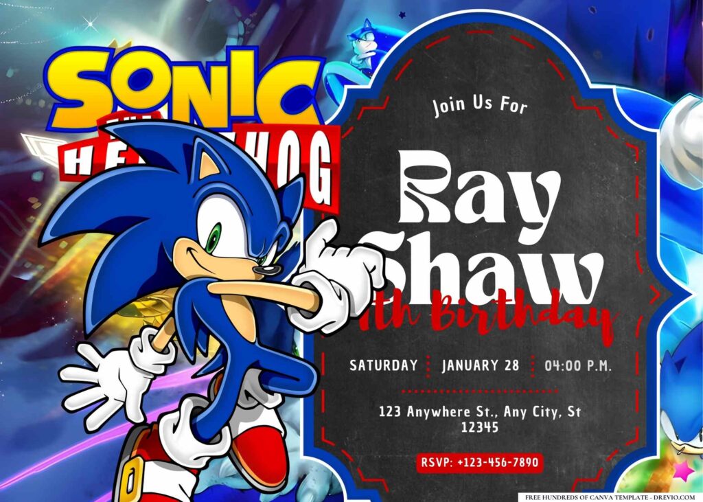 FREE Editable Sonic the Hedgehog Birthday Invitation
