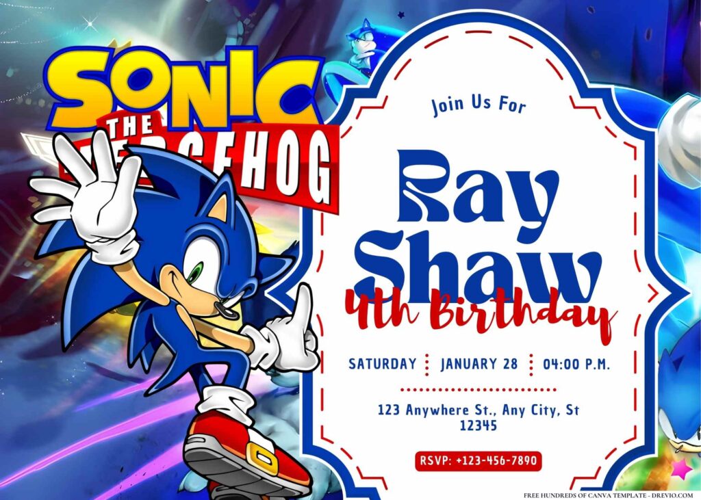 FREE Editable Sonic the Hedgehog Birthday Invitation