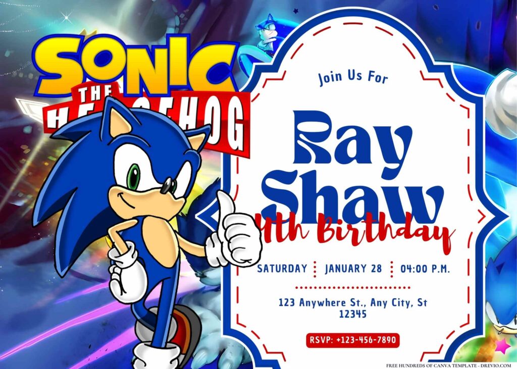 FREE Editable Sonic the Hedgehog Birthday Invitation