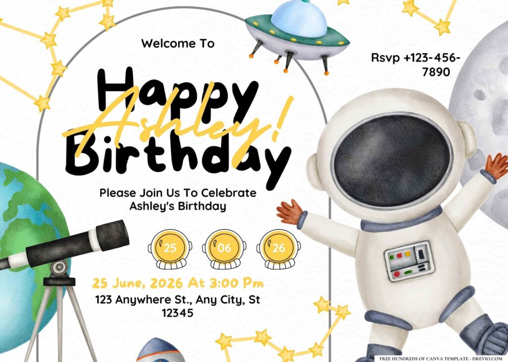 FREE Editable Space Party Birthday Invitation