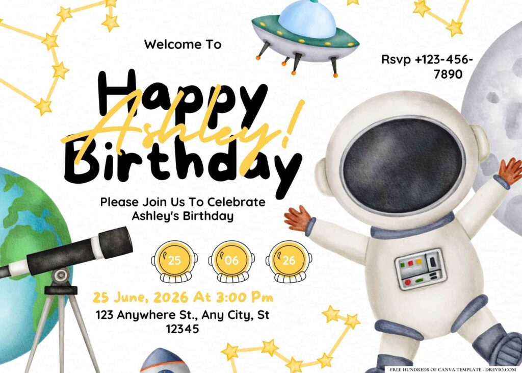 FREE Editable Space Party Birthday Invitation