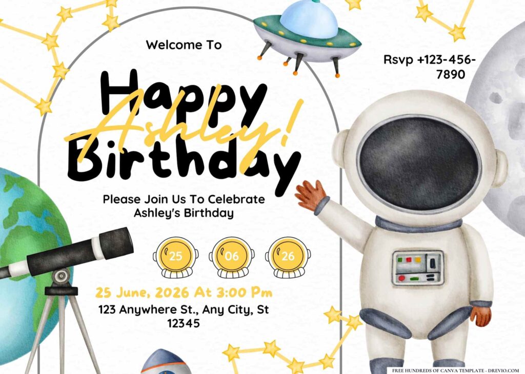 FREE Editable Space Party Birthday Invitation