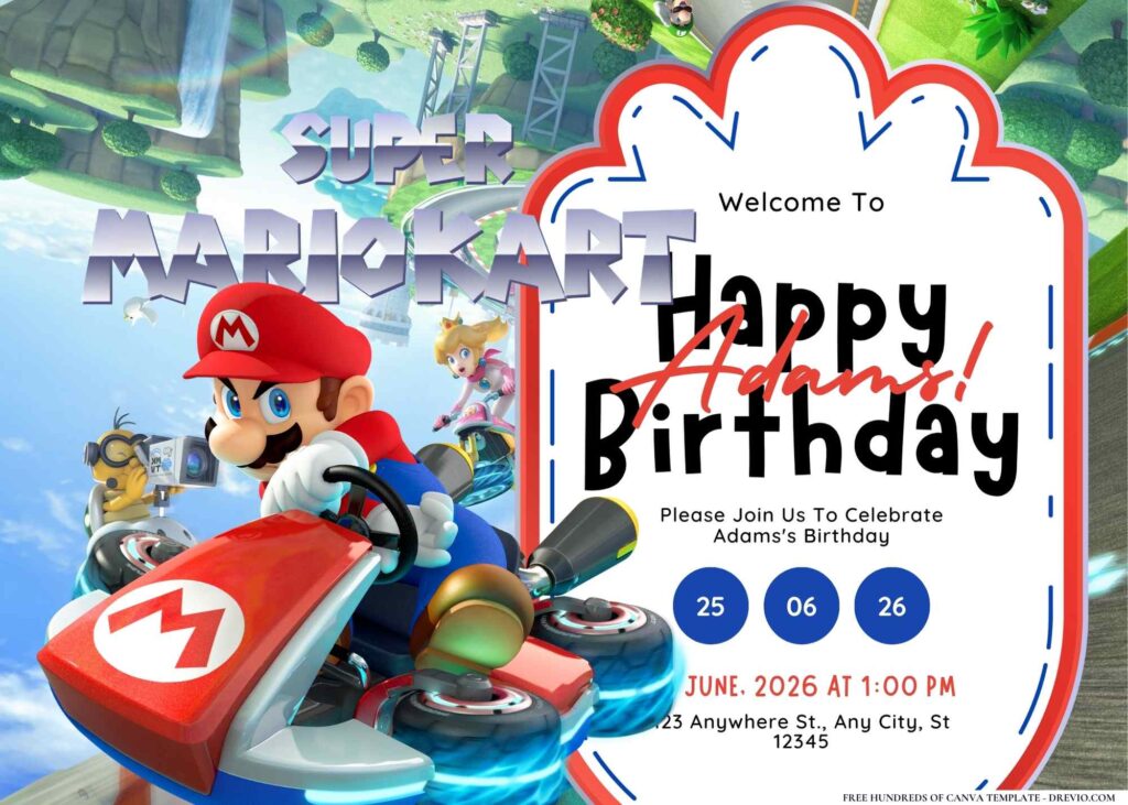 Free Super Mario Kart Birthday Invitation