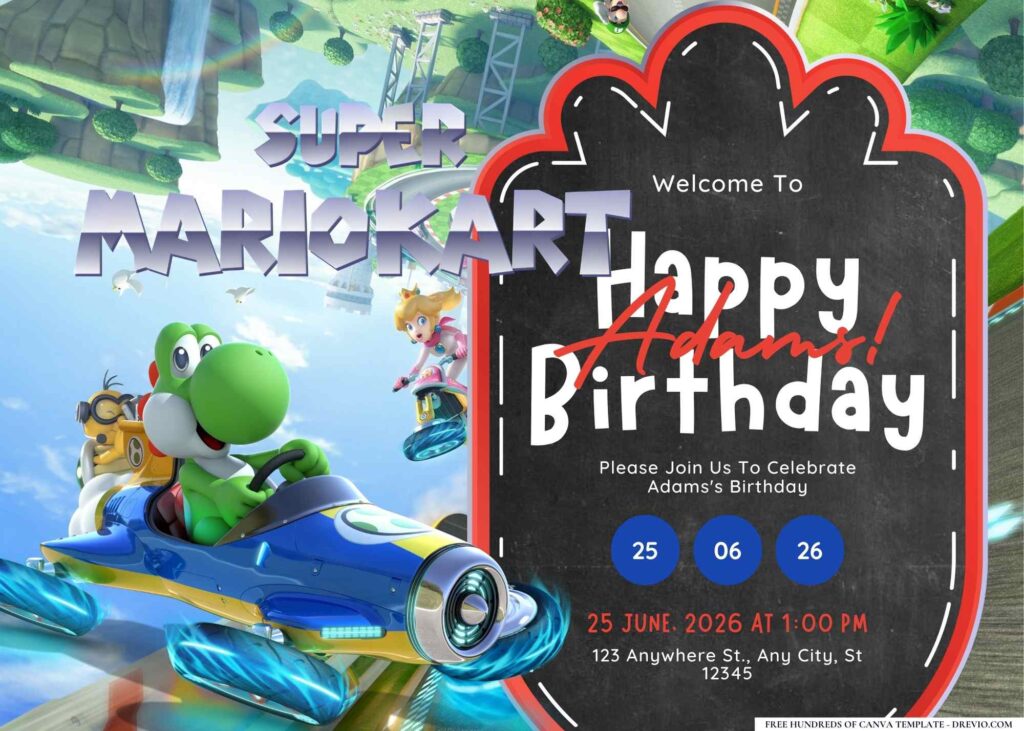 Free Super Mario Kart Birthday Invitation