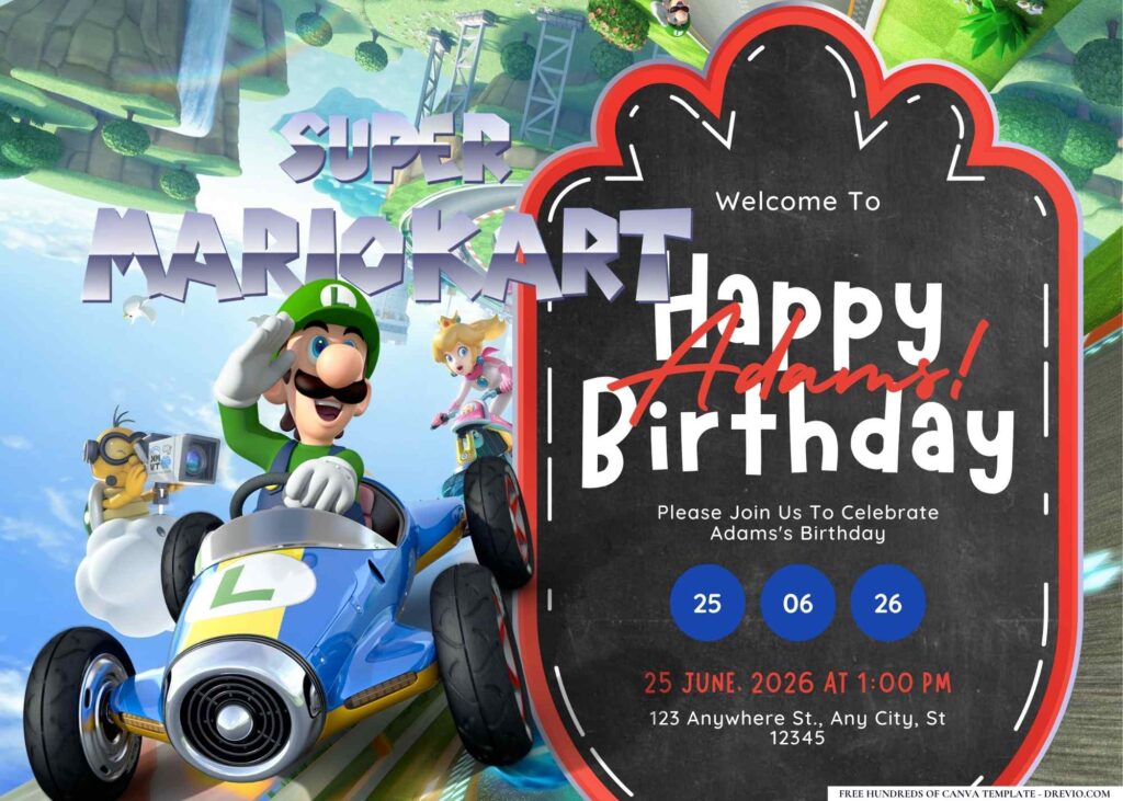 Free Super Mario Kart Birthday Invitation