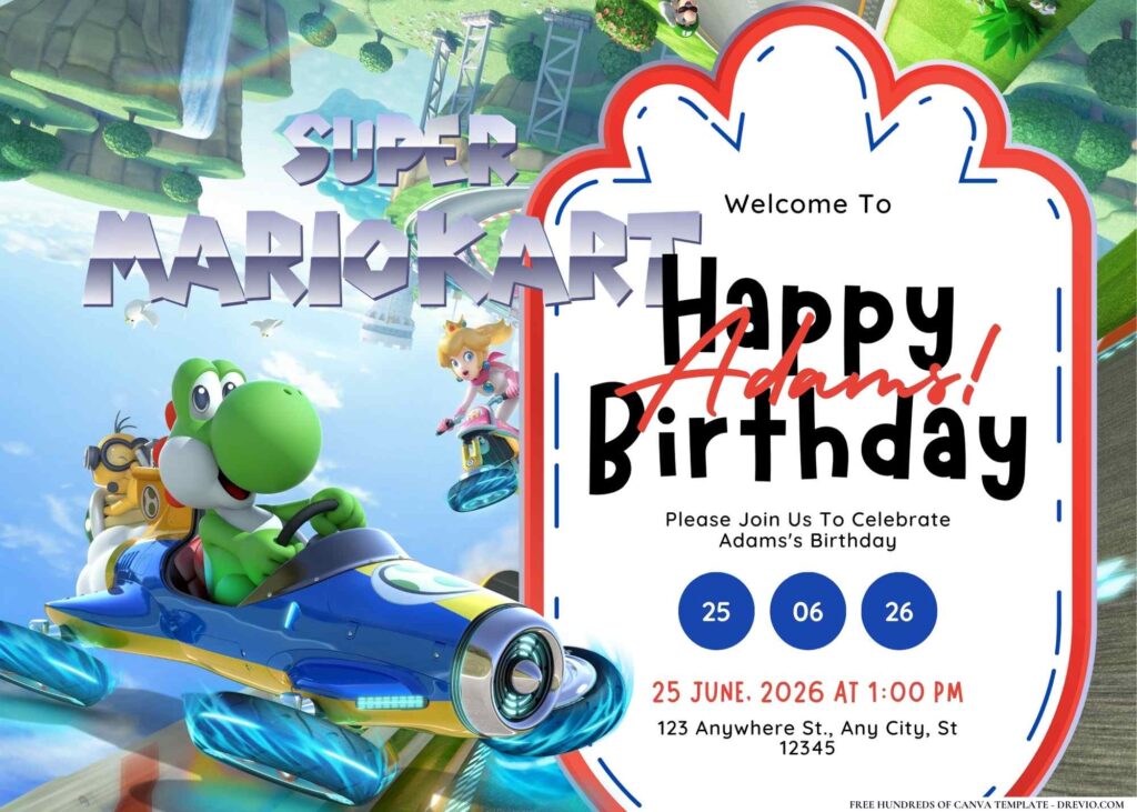 Free Super Mario Kart Birthday Invitation