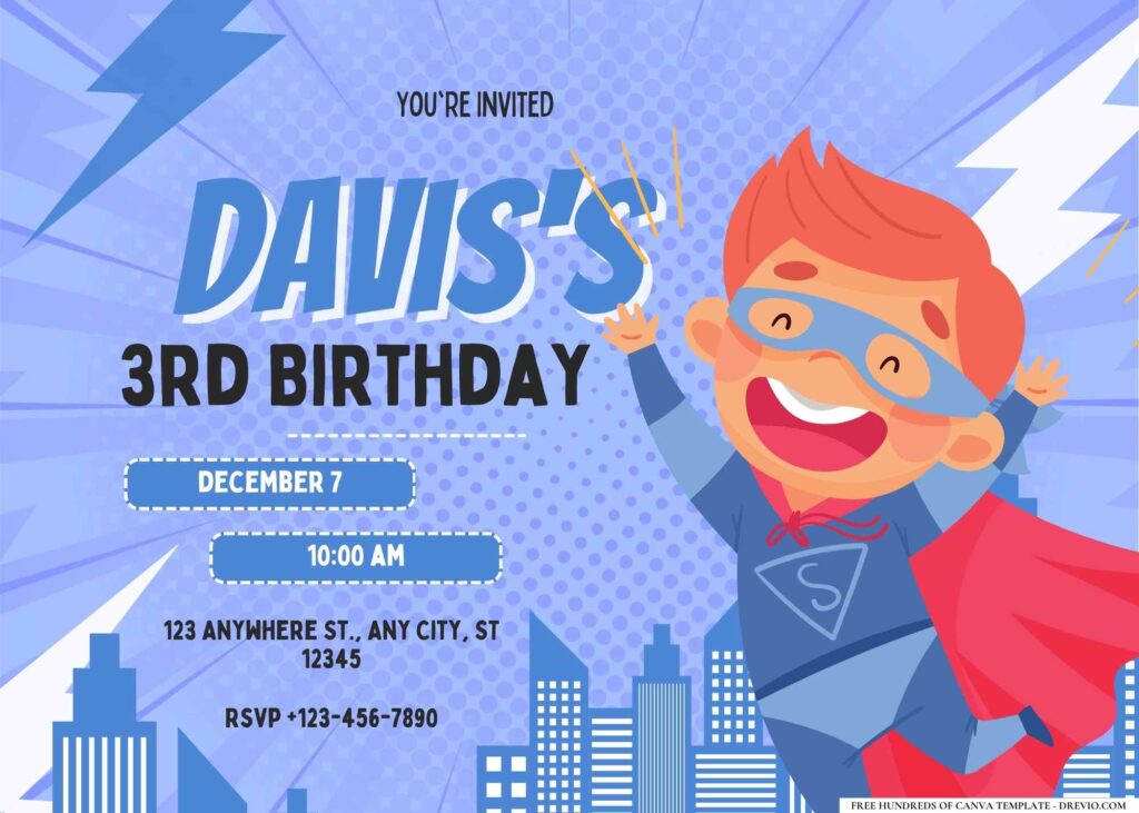 FREE Editable Superhero Party Birthday Invitation 