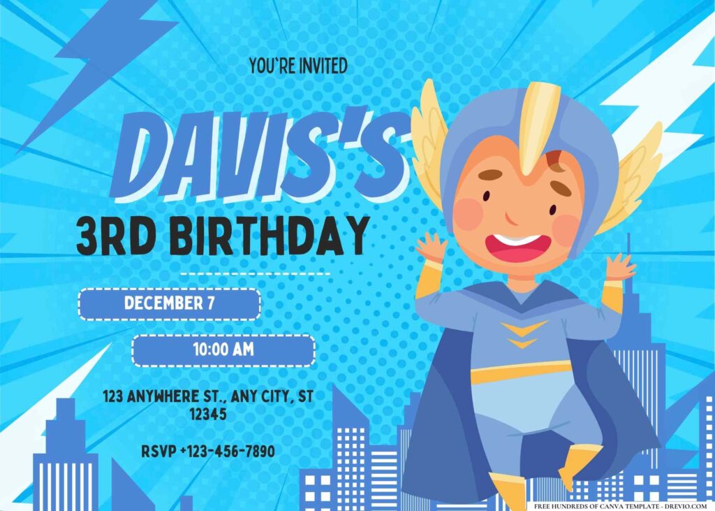 FREE Editable Superhero Party Birthday Invitation