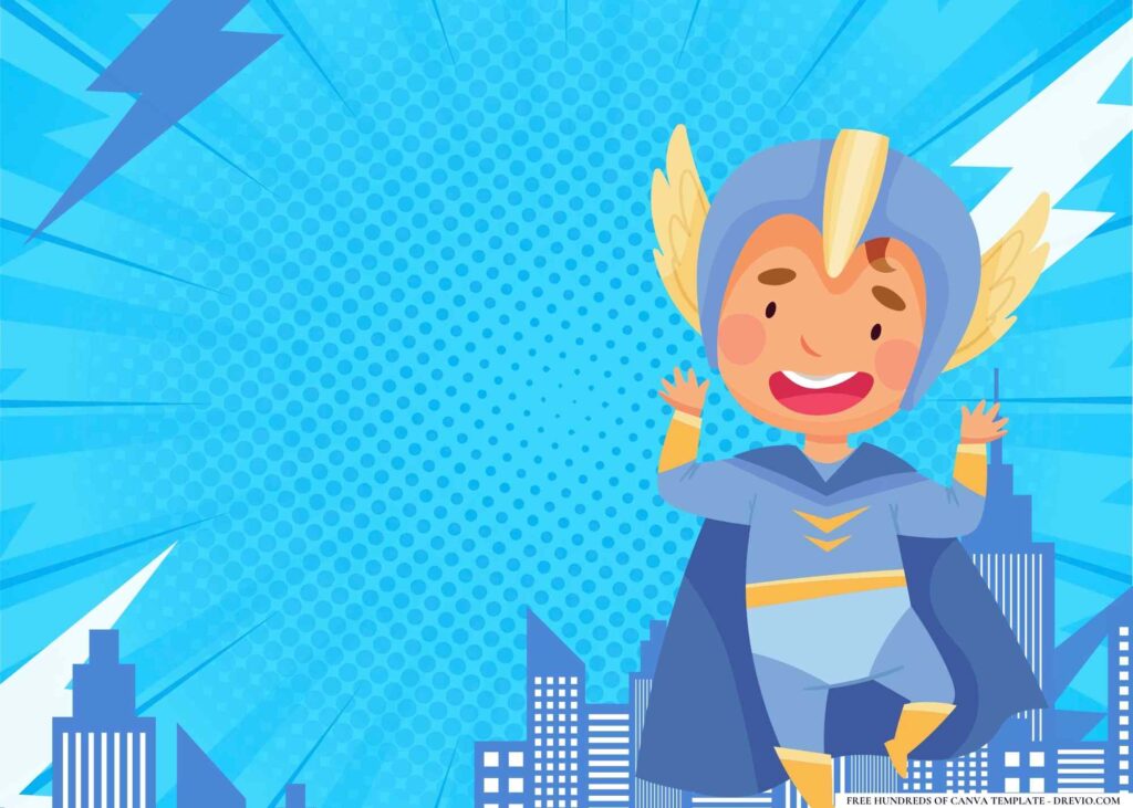 FREE Superhero party Birthday Canva Templates 14