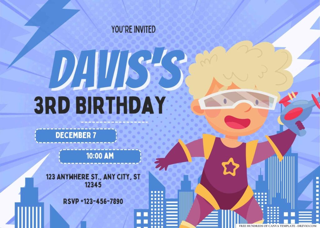 FREE Editable Superhero Party Birthday Invitation
