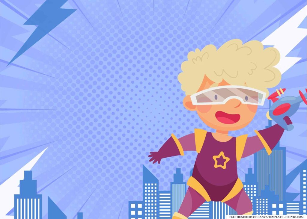 FREE Superhero party Birthday Canva Templates 4