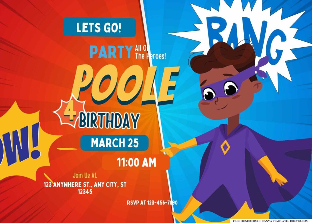 FREE Editable Superheroes Birthday Invitation