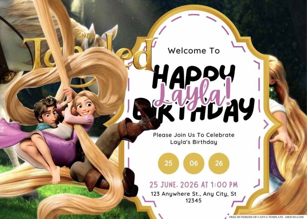 FREE Editable Tangled Birthday Invitation