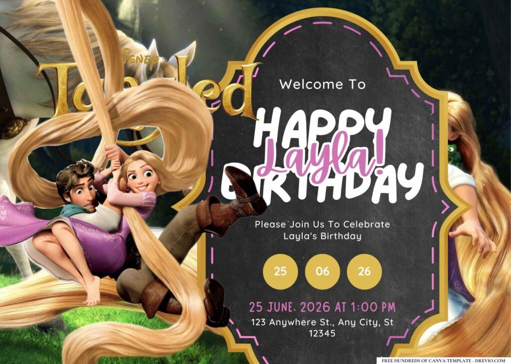 FREE Editable Tangled Birthday Invitation