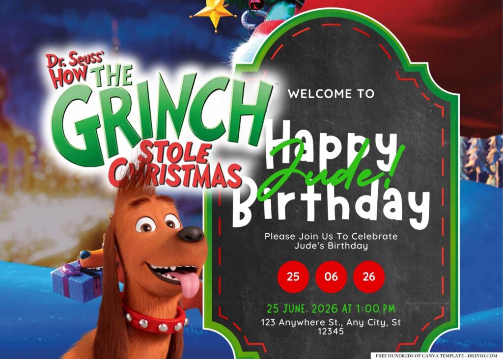 FREE Editable The Grinch Birthday Invitation
