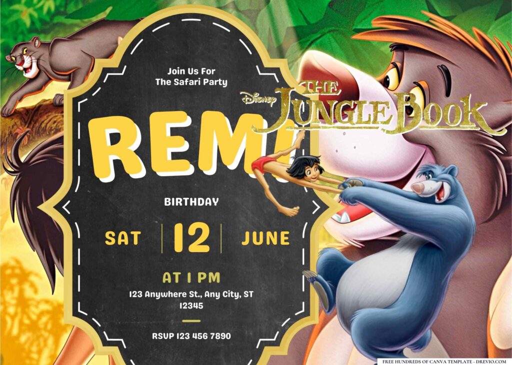 FREE Editable The Jungle Book Birthday Invitation