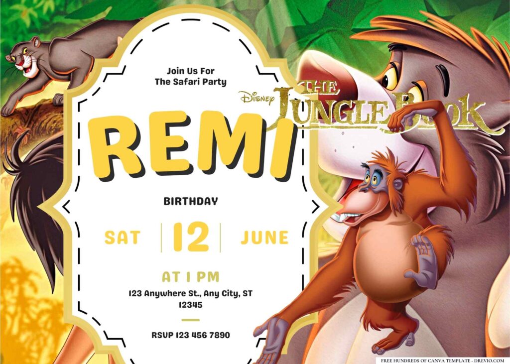 FREE Editable The Jungle Book Birthday Invitation