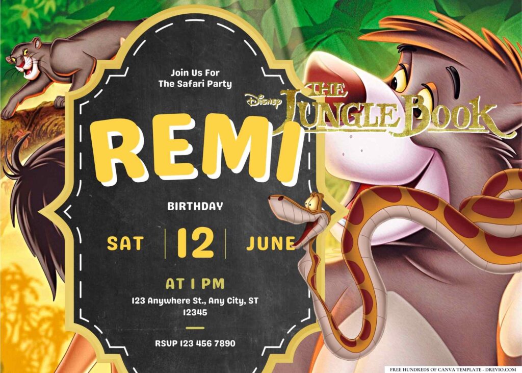FREE Editable The Jungle Book Birthday Invitation