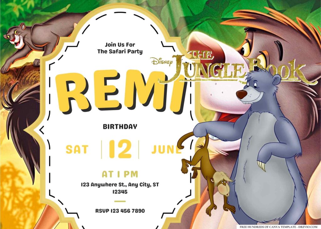 FREE Editable The Jungle Book Birthday Invitation