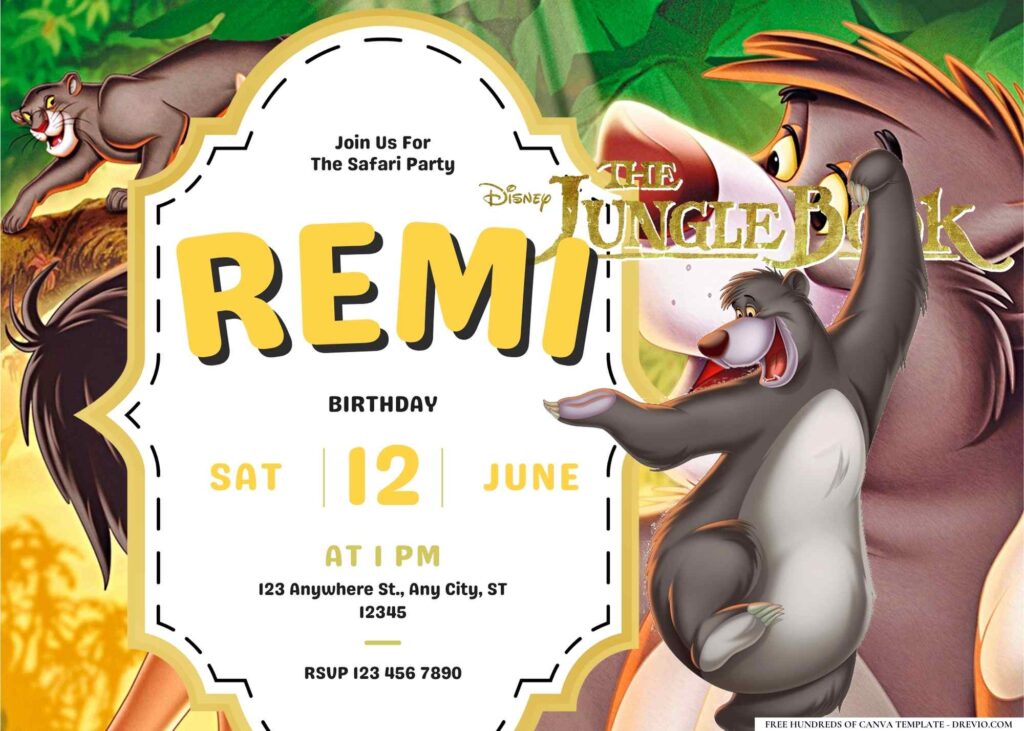 FREE Editable The Jungle Book Birthday Invitation