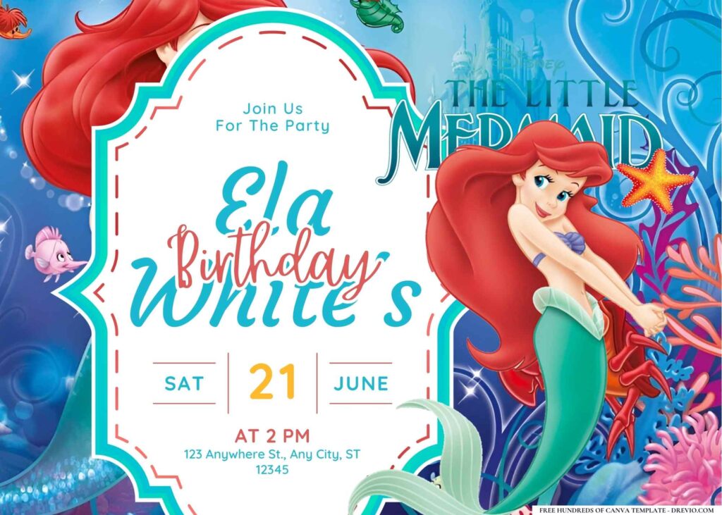 FREE Editable The Little Mermaid Birthday Invitation Templates