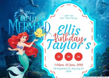 FREE Editable The Little Mermaid Birthday Invitation