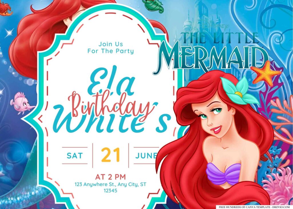 FREE Editable The Little Mermaid Birthday Invitation Templates