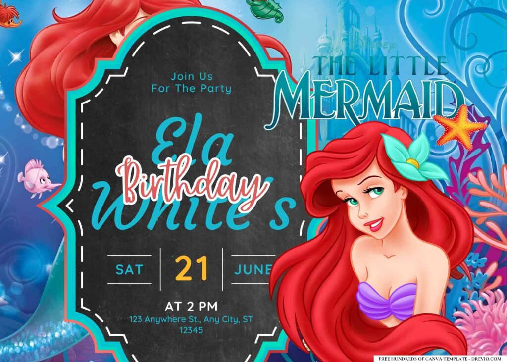 FREE Editable The Little Mermaid Birthday Invitation Templates