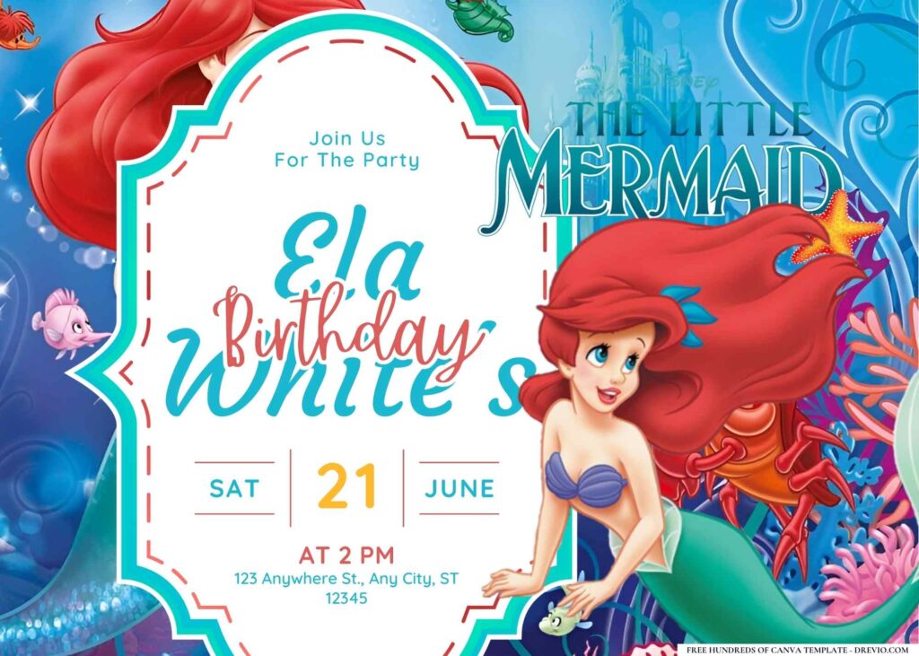 FREE Editable The Little Mermaid Birthday Invitation Templates