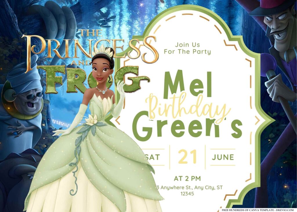 FREE Editable The Princess and the Frog Birthday Invitation