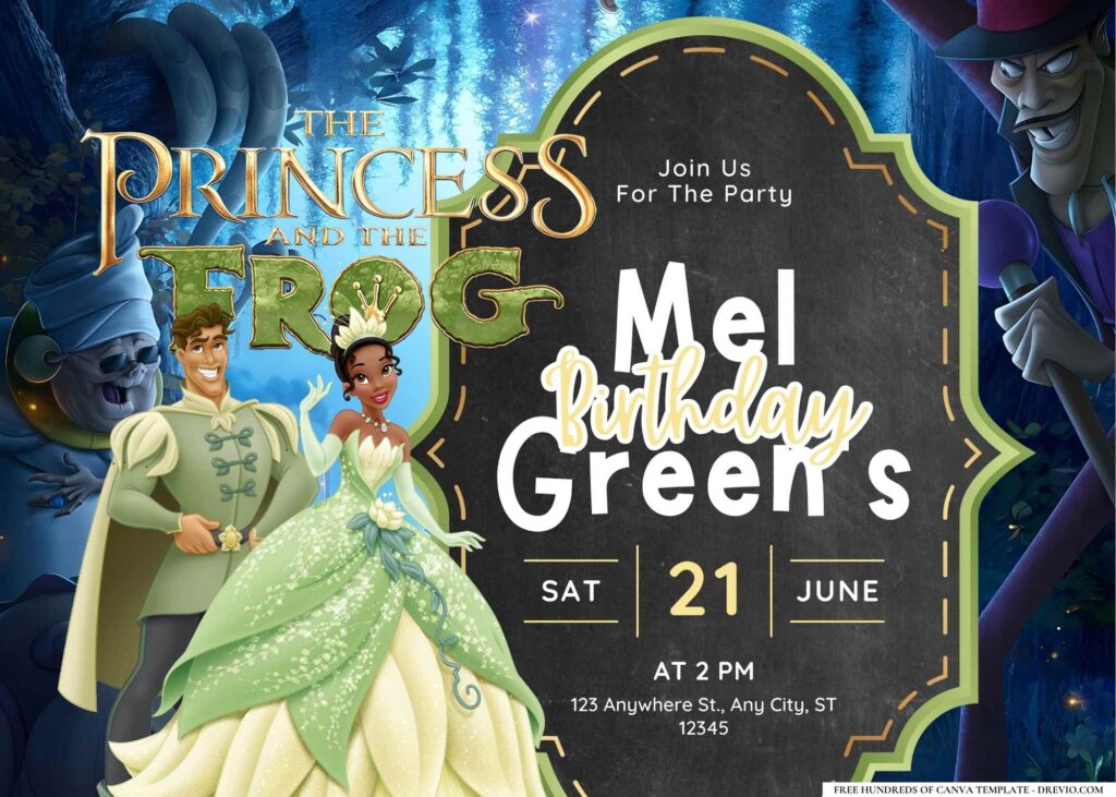 FREE Editable The Princess and the Frog Birthday Invitation