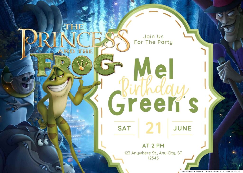 FREE Editable The Princess and the Frog Birthday Invitation