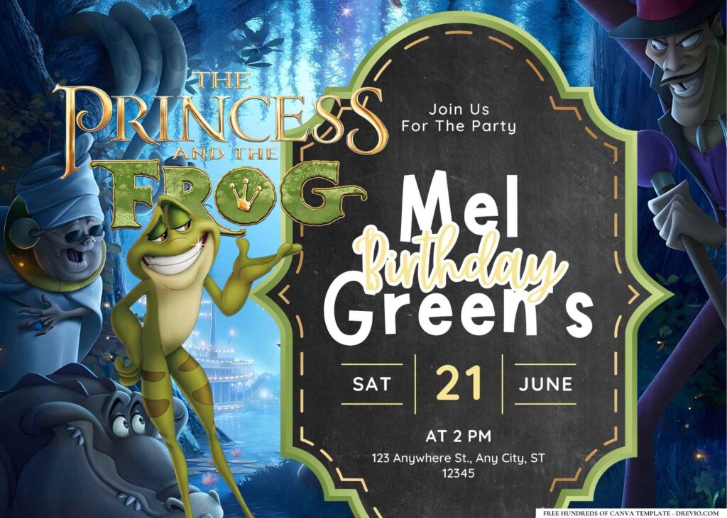 FREE Editable The Princess and the Frog Birthday Invitation