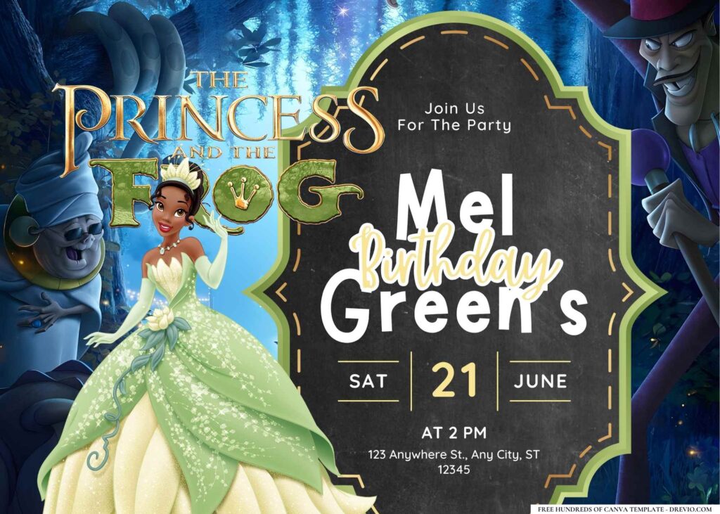 FREE Editable The Princess and the Frog Birthday Invitation