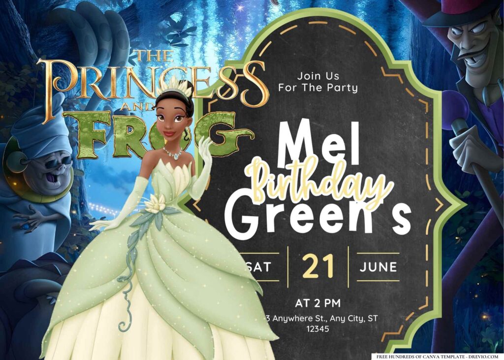 FREE Editable The Princess and the Frog Birthday Invitation