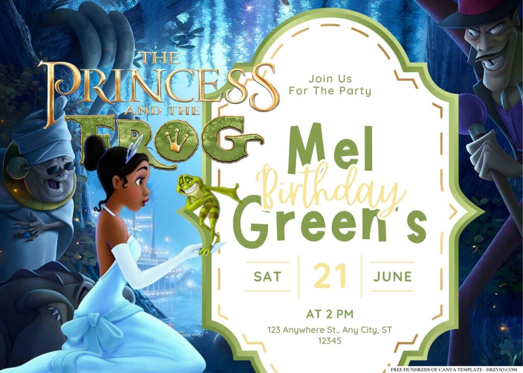 FREE Editable The Princess and the Frog Birthday Invitation