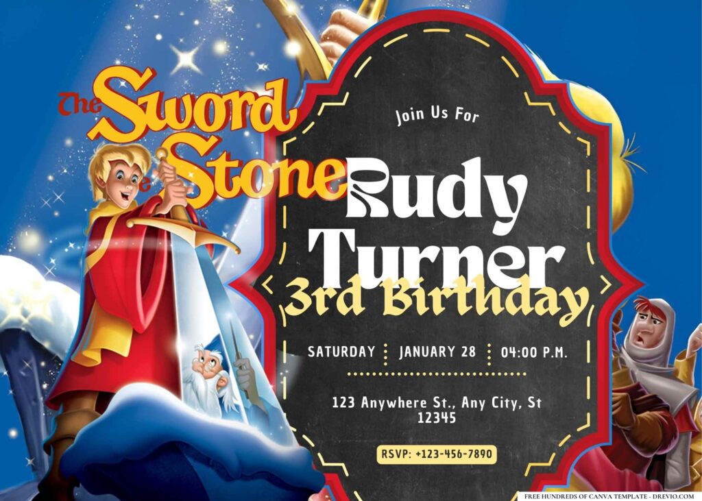 FREE Editable The Sword in the Stone Birthday Invitation