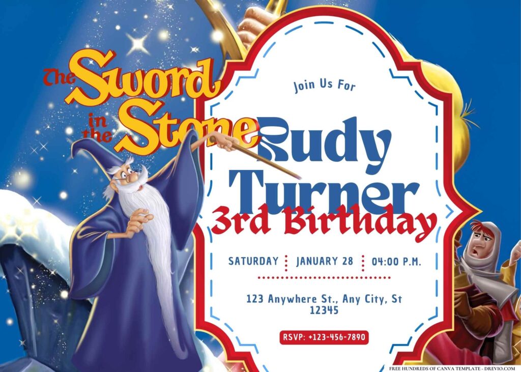 FREE Editable The Sword in the Stone Birthday Invitation