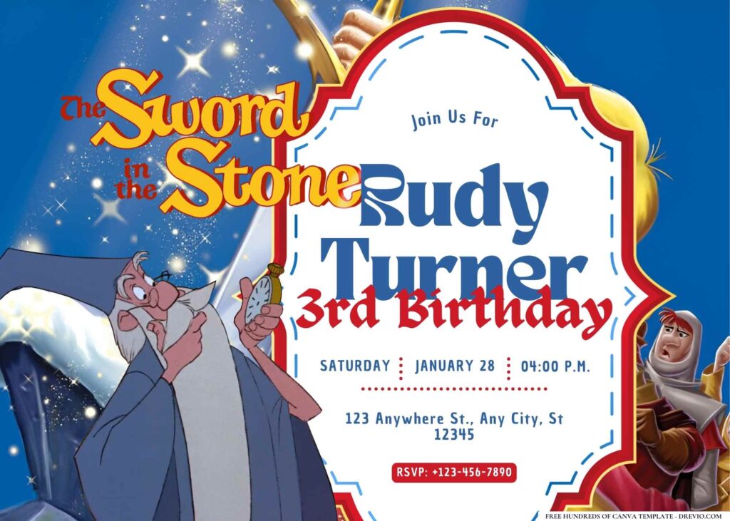 FREE Editable The Sword in the Stone Birthday Invitation