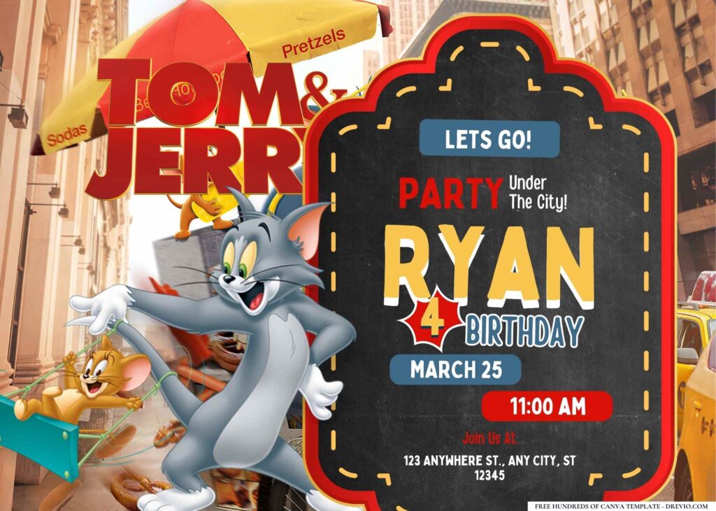 FREE Editable Tom & Jerry Birthday Invitation