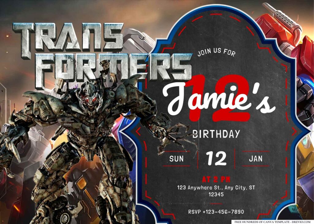 FREE Editable Transformers Birthday Invitation