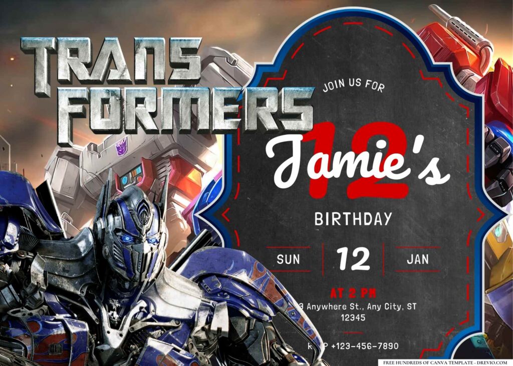 FREE Editable Transformers Birthday Invitation