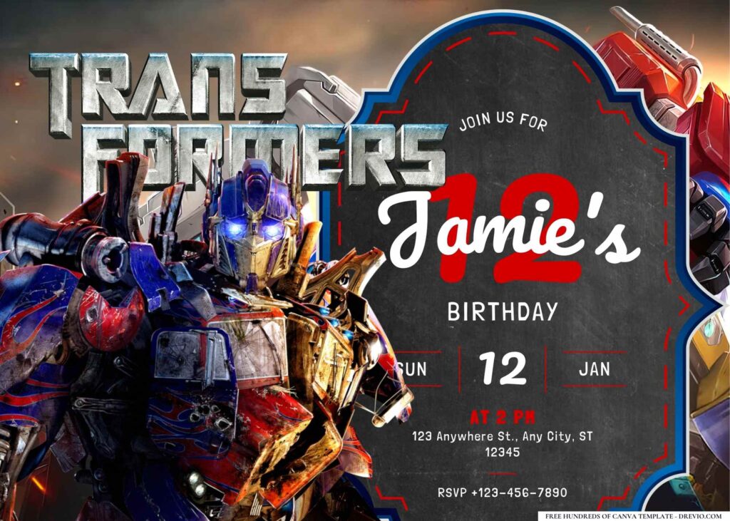 FREE Editable Transformers Birthday Invitation