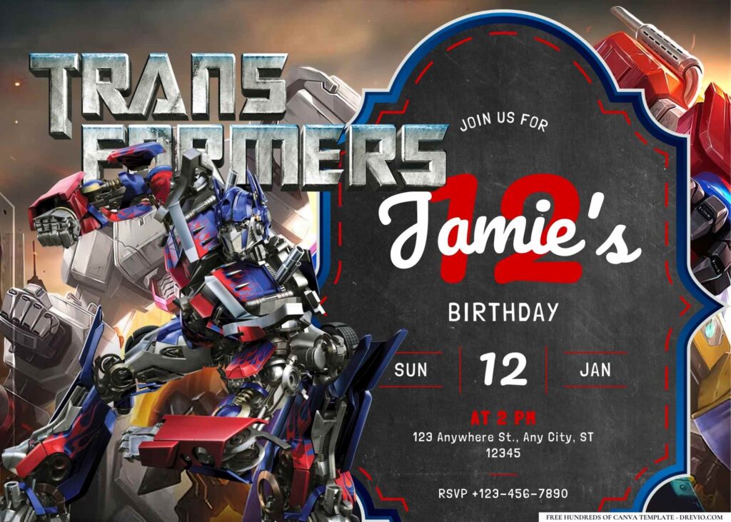 FREE Editable Transformers Birthday Invitation