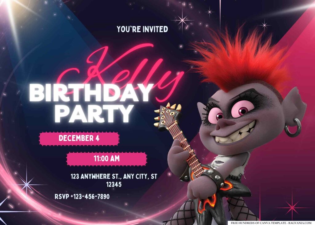 FREE Editable Trolls World Tour Birthday Invitation