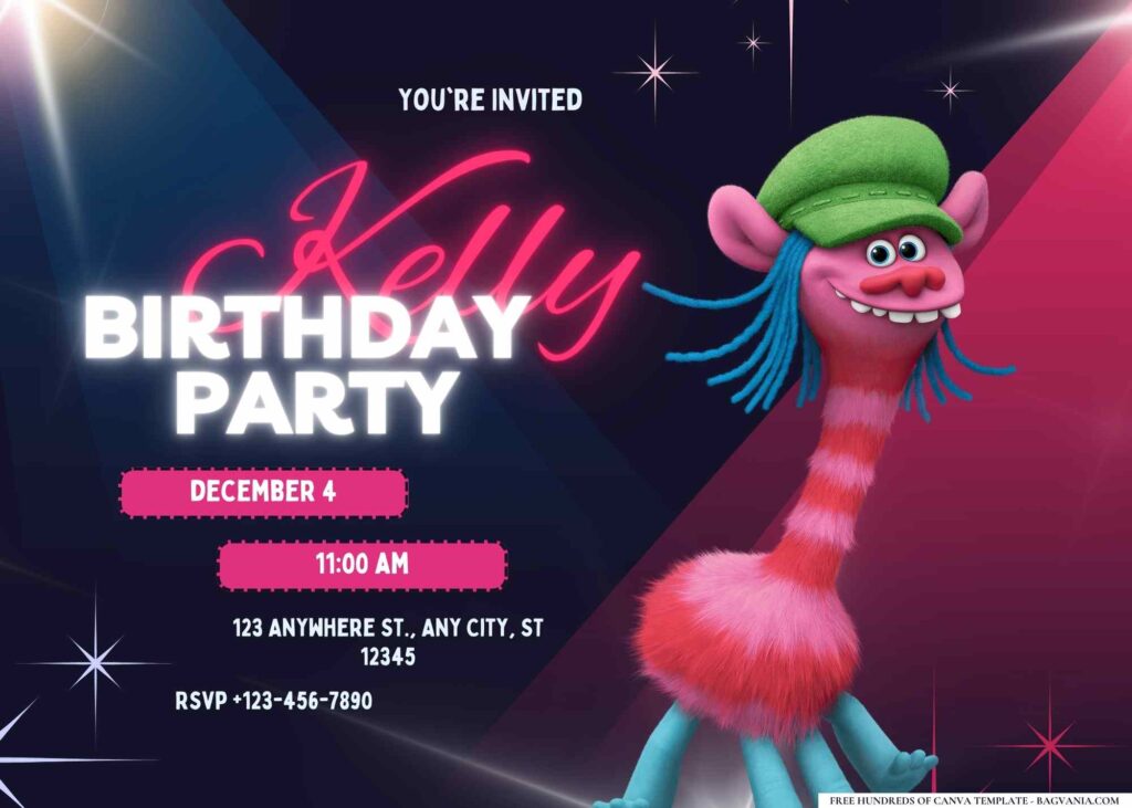 FREE Editable Trolls World Tour Birthday Invitation